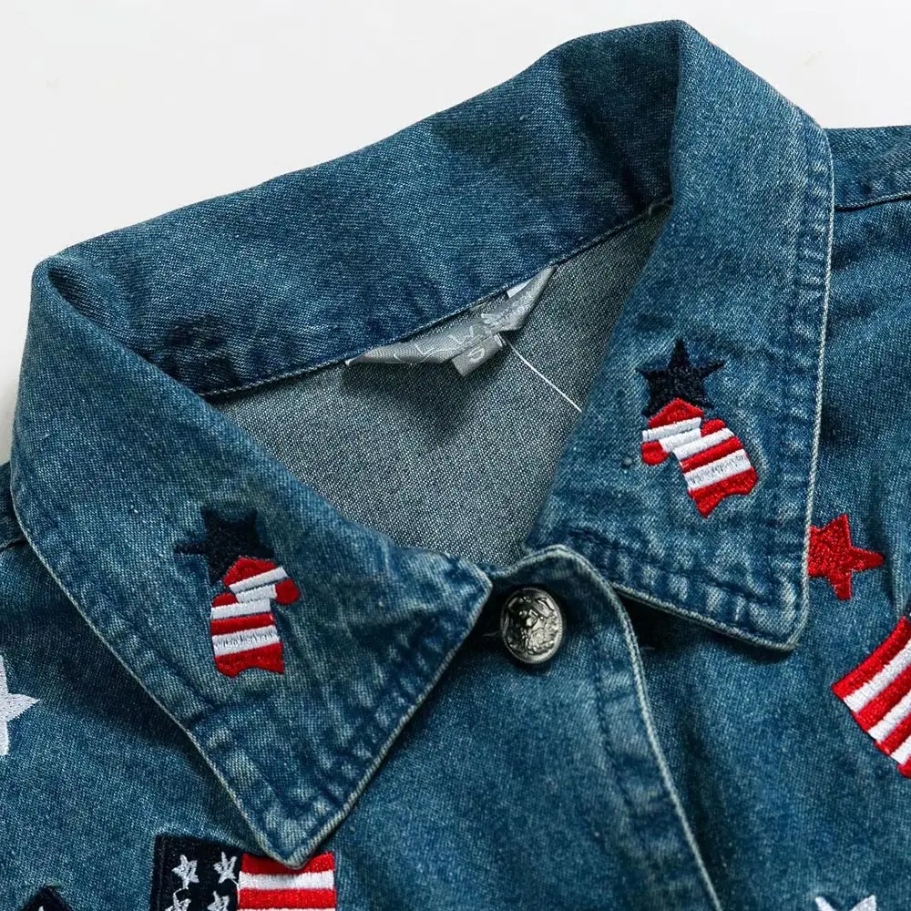 Ltd1198245 Star spangled Robes Veste Dame Fleurs Nouveau Manteau 2018 Poches Broderie Picture Col Denim Blue Banner Le Femmes 1xrRUqw1Hn