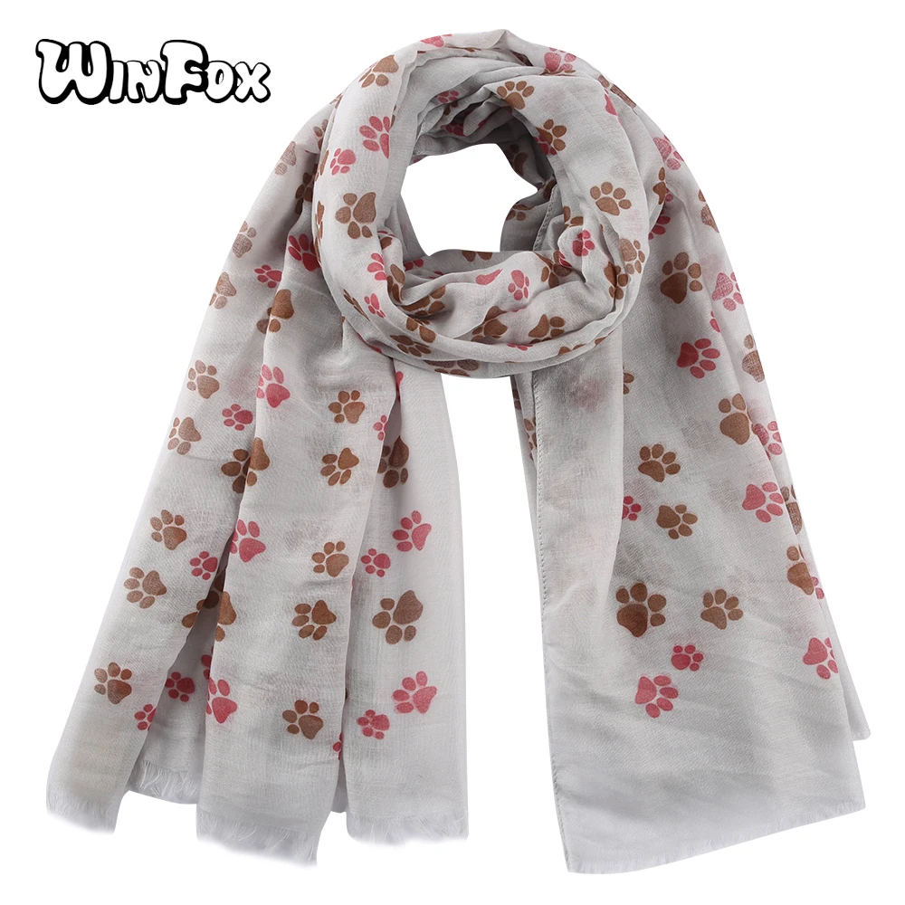 

Winfox Fashion Pink Blue Dog Paw Print Scarf Women Shawl Hijabs Spring Soft Wrap
