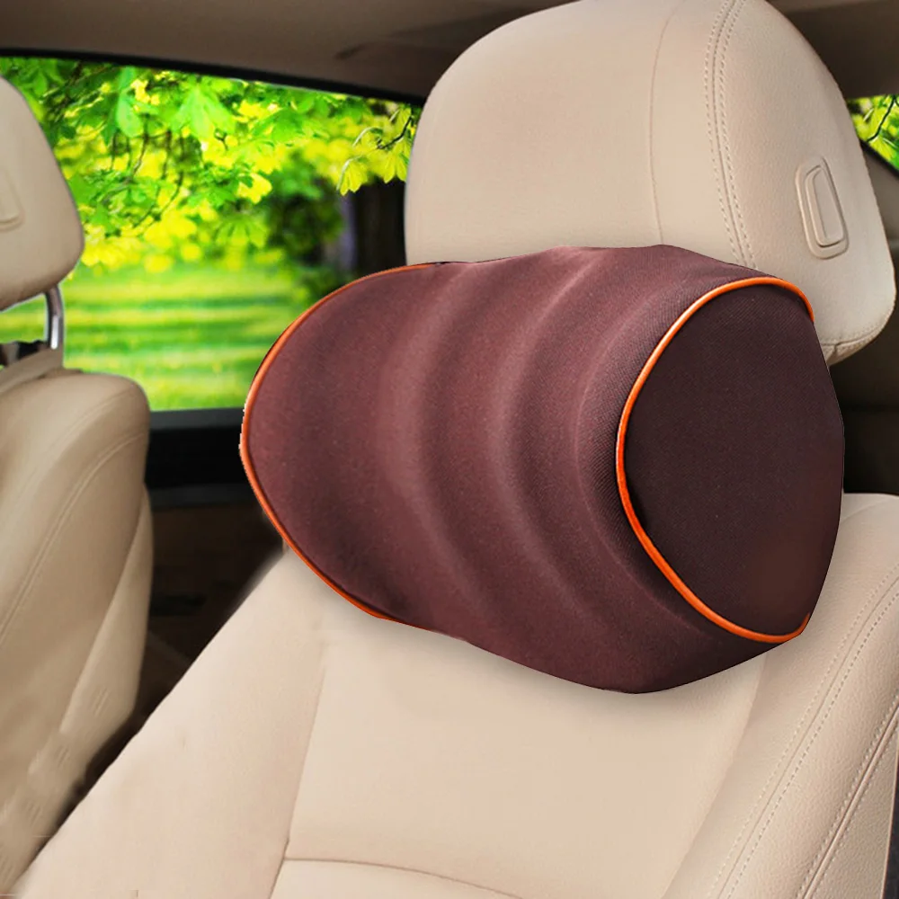 Pack 2 Almohadas Cervicales Para Coche, Cuello Y Cabeza – Tela Negra Con Costuras Azules – OMAC (Universal)
