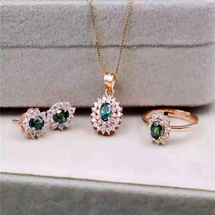 KJJEAXCMY бутик Драгоценности S925 серебро инкрустация натуральный сапфир алмаз женский стиль кулон ожерелье кольцо серьги набор подарки