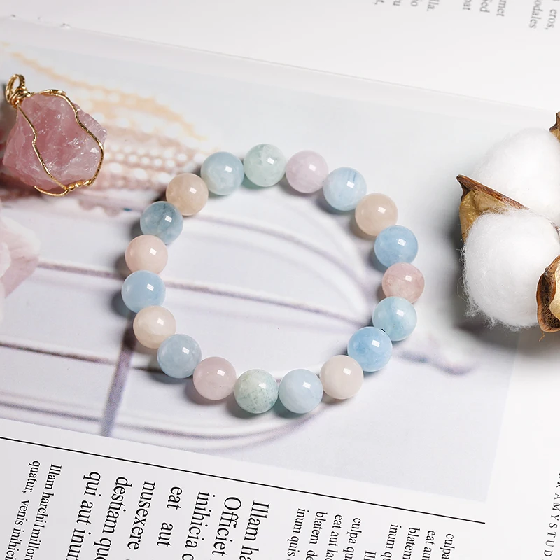 Natuurlijke Multicolor EEN + Morganite Stenen Kralen Strand Armband Accessoires voor Vrouwen Meisjes Gift Handgemaakte Fijne Sieraden