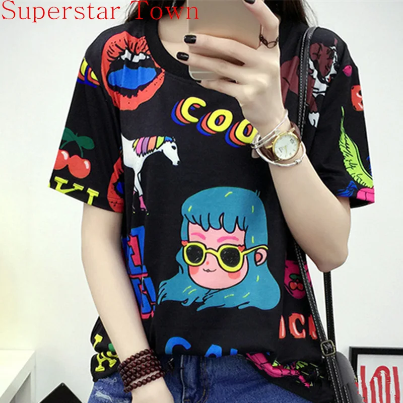 

T-shirts Women Camisa Feminina Adorable Summer T-shirt COOL Anime Pattern Shirt Women Sweet Lolita Japan Kawaii Female Tops Tee