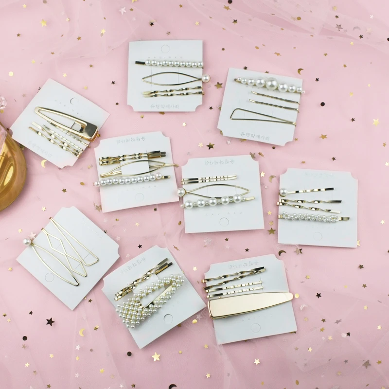 

1Set Women Girls Cute Pearl Alloy Geometric Gold Color Hair Clips Barrettes Lovely Hairpin Headband Fashion Hair Accessories C14