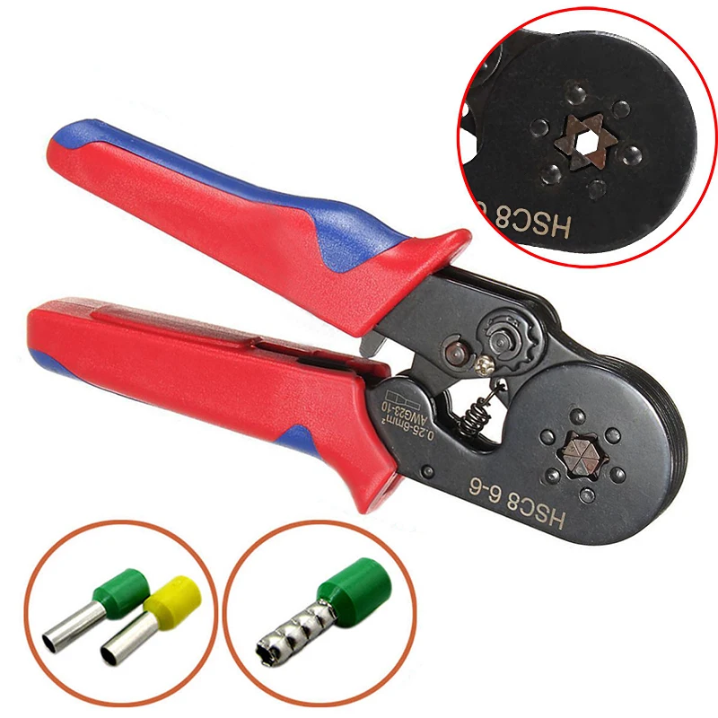 

Economic Six Mandrel Ratchet Ferrule Crimper HSC8 6-6 Crimp AWG23-10 Wire Connector Plier