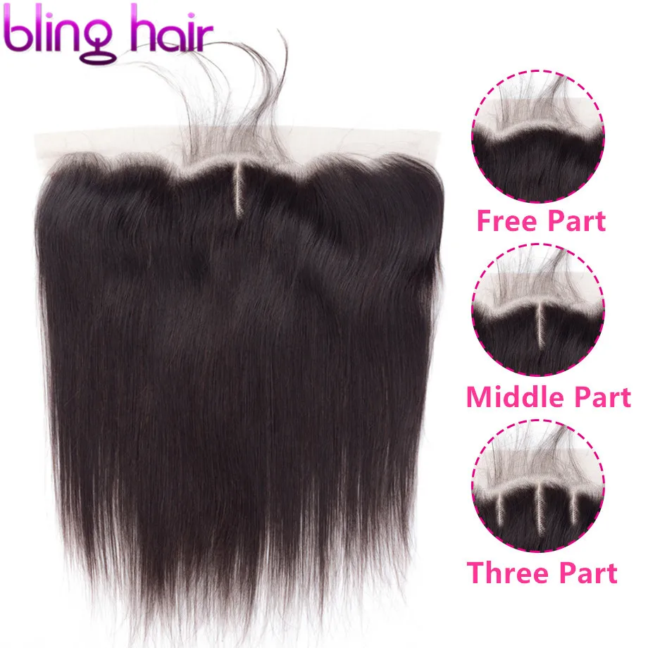 Bling Hair 13x6 синтетический fronar Ear to Ear Closure бразильские прямые человеческие волосы закрытие бесплатно/средний/три части Remy натуральный цвет