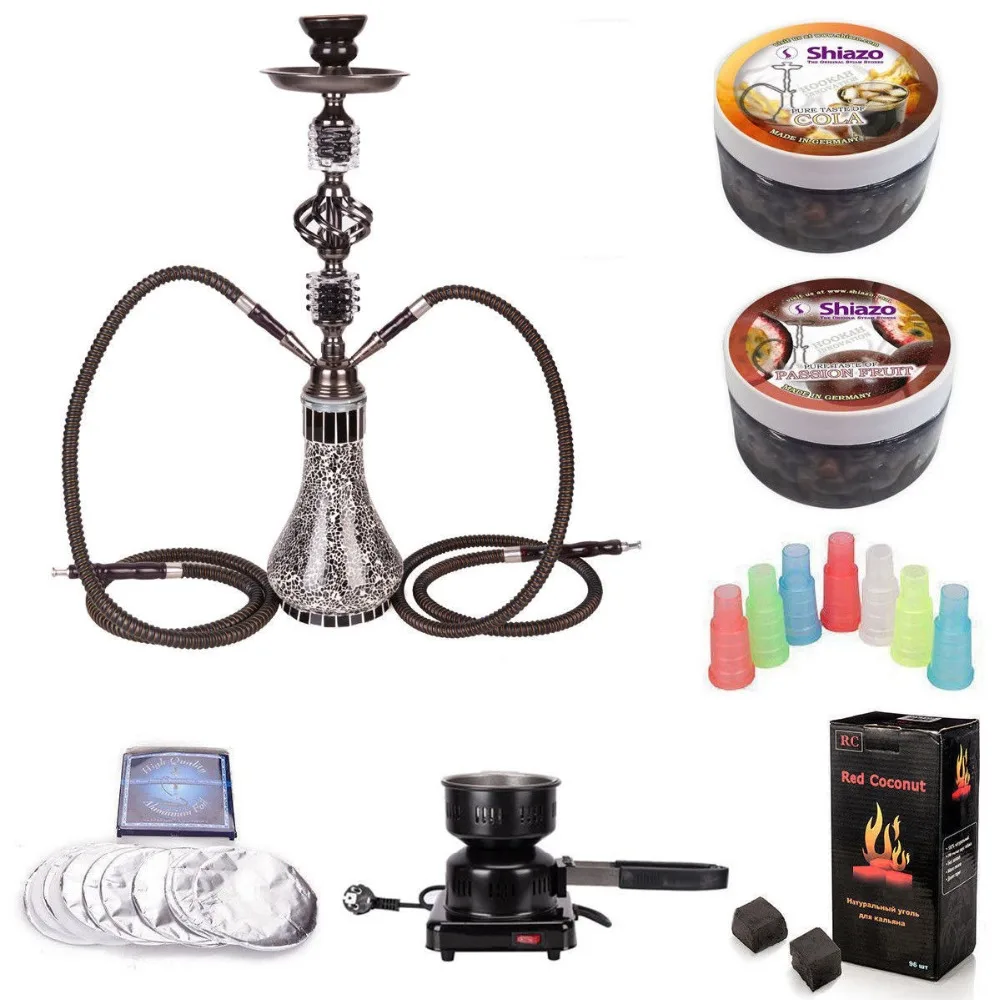 55cm Black Shisha Hookah Set with 2x 100g Steam Stones, Alu Foil, 1KG