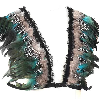 

Goth Feather Epaulettes Wings BurningMan Body Harness Cage Bra Adjust Shoulder Wings Club Dance Wedding Rave Wear For Women's