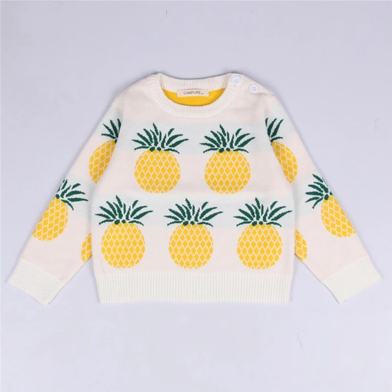 Модный Детский свитер трикотажные пуловеры года с рисунком ананаса с фруктовым принтом для мальчиков и девочек осень-зима верхняя одежда 12M-5Y GW28