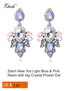 Ztech New Hot Light Blue& Pink Resin with big Crystal Flower Earrings for Women Luxury Starburst Pendant Gem Statement Earrings