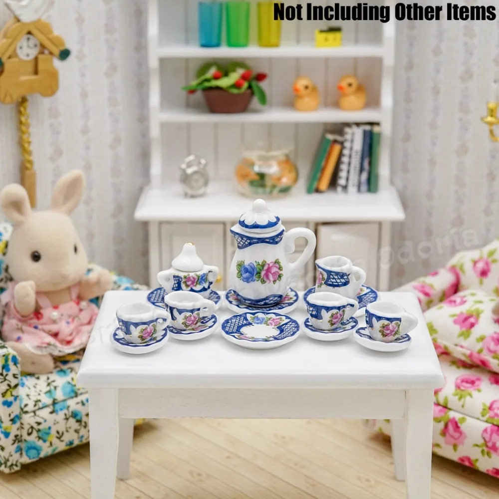

Odoria 1:12 Miniature 15PCS Porcelain Tea Cup Set Blue Tableware Dollhouse Kitchen Accessories