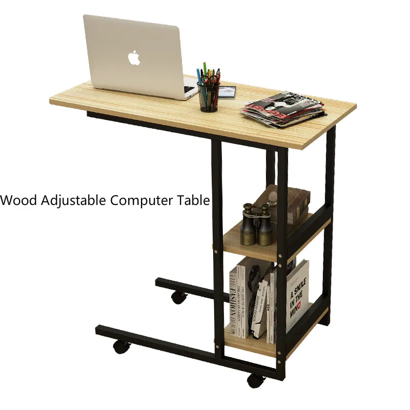

Y289 Wood Adjustable Computer Table Multifunction Portable Laptop Table Movable Computer Desk With Pulley