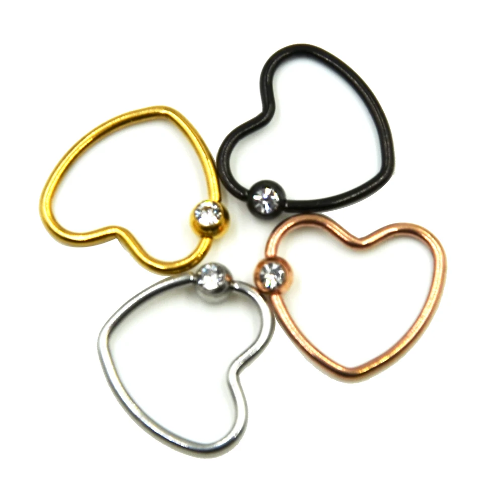 

8 Pieces Heart Captive Bead Rings Earring Cartilage Tragus Helix Nose Piercing Jewelry with Clear Crystal Zircon