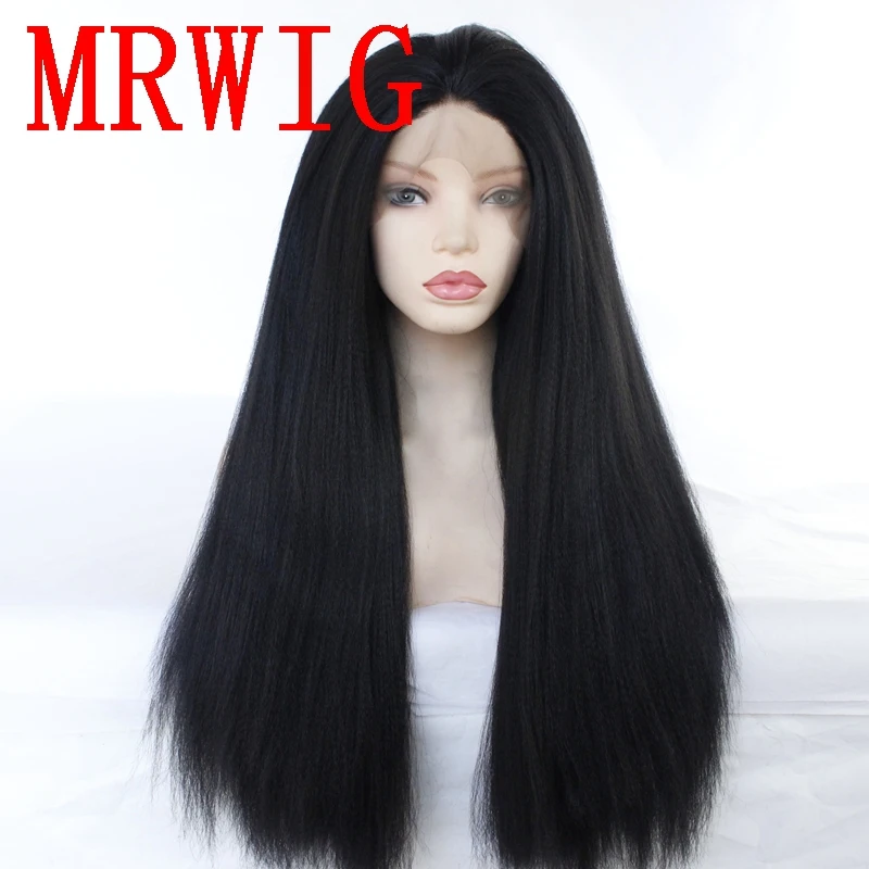 

MRWIG 26in 180%Density Kinky Straight Synthetic Front Lace Wig Free Part Black/Brown/Blonde