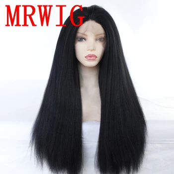 

MRWIG 26in 180%Density Kinky Straight Synthetic Front Lace Wig Free Part Black/Brown/Blonde