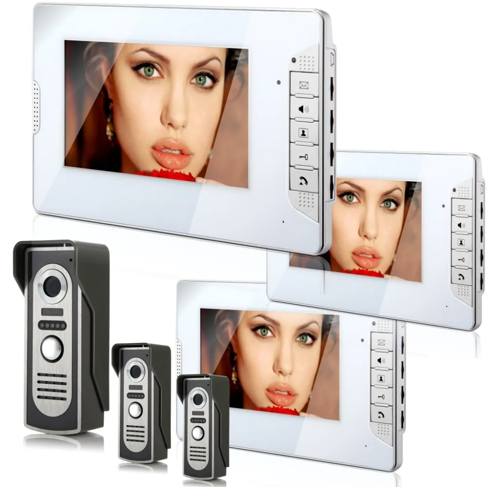 

YobangSecurity 7" inch Color LCD Wired Video Door Phone Doorbell Home Entry Intercom Kit System 3 Monitor 3 Camera