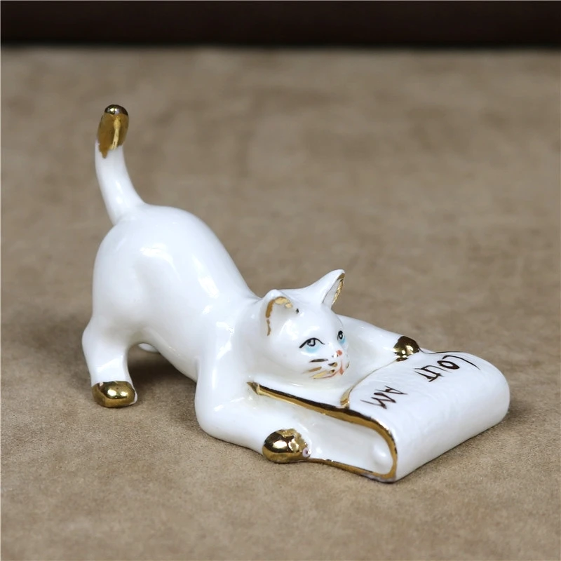 Прекрасная фарфоровая игрушка фигурка котенка ручная работа керамика кошка