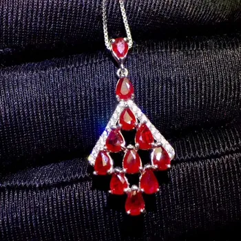 

rhombus water drop Fan natural red ruby gem Pendant natural gemstone pendant necklace S925 silver girl wedding gift fine jewelry