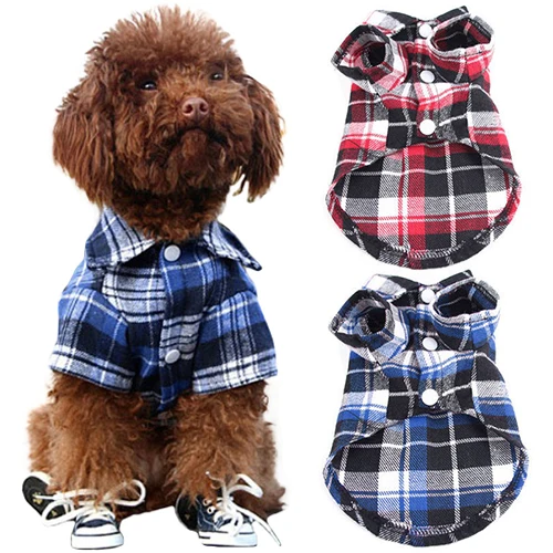 

2016 Cute Pet Dog Puppy Plaid Shirt Coat Clothes T-Shirt Top Apparel Size XS S M L