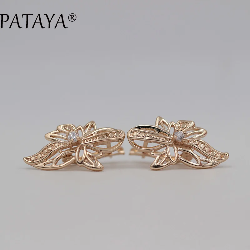 

PATAYA Trendy Earrings 585 Rose Gold White Round Cubic Zirconia Earring Fashion india Jewelry Luxury Bridal Chandelier Earring