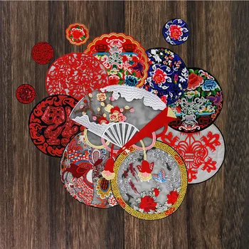 

1PC Embroidery Patches Chinese Folk Round Peony Flower Fan Plum Blossom Applique DIY Mouse Sewing Ethnic Cheongsam Decals
