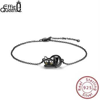 

Effie Queen Real 925 Sterling Silver Bracelet For Women White Enamel Cute Black Cat Animal Bracelets Jewelry Party Gift BB31