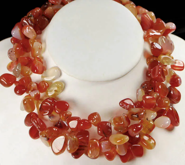 

Charming 3Strands Natural red Carnelian Nugget Silver Huge Necklace 18"