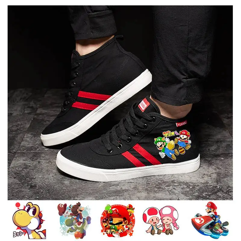 Мужская парусиновая обувь с мультипликационным принтом «игры Марио»; мужская повседневная обувь в британском стиле; модная мужская обувь для бега; A193161