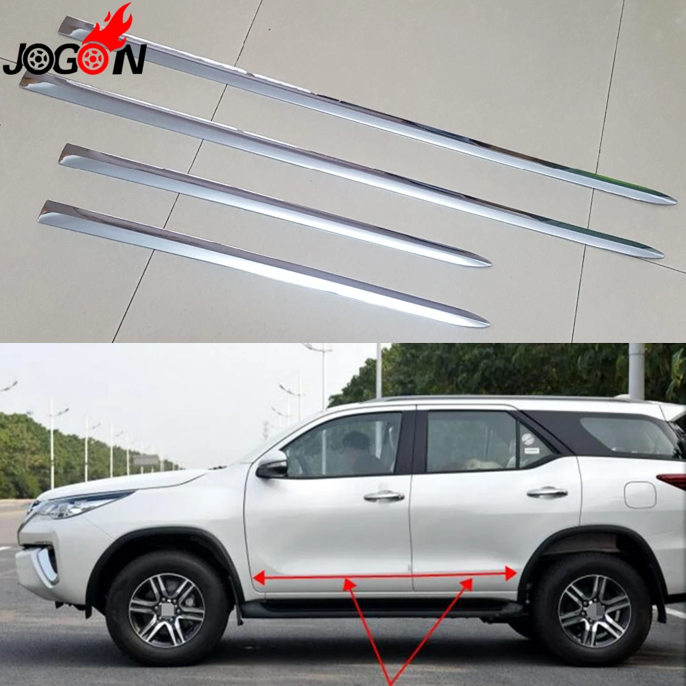 

For Toyota Fortuner 2016 2017 Car Side Door Body Trim Molding Plate Cover Sticker Glossy Silver Car-Styling Stainless Steel
