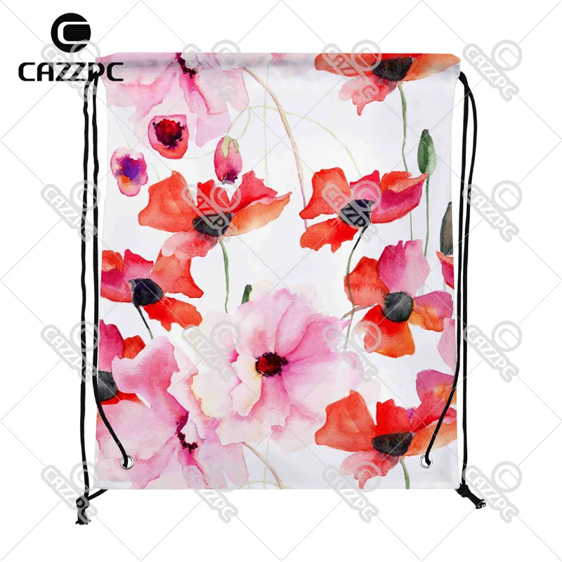 

Watercolor Colorful Elegance Poppy Flowers Print Custom individual Nylon fabric Drawstring Backpack Gift Bag Pack of 4