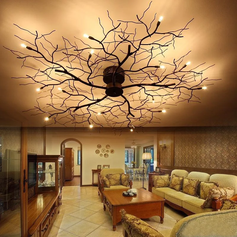 

American 9/15 LED ceiling lamp bedroom wrought iron Nordic led branch mounted luminaire dining room ceiling lights lamp ZA8186
