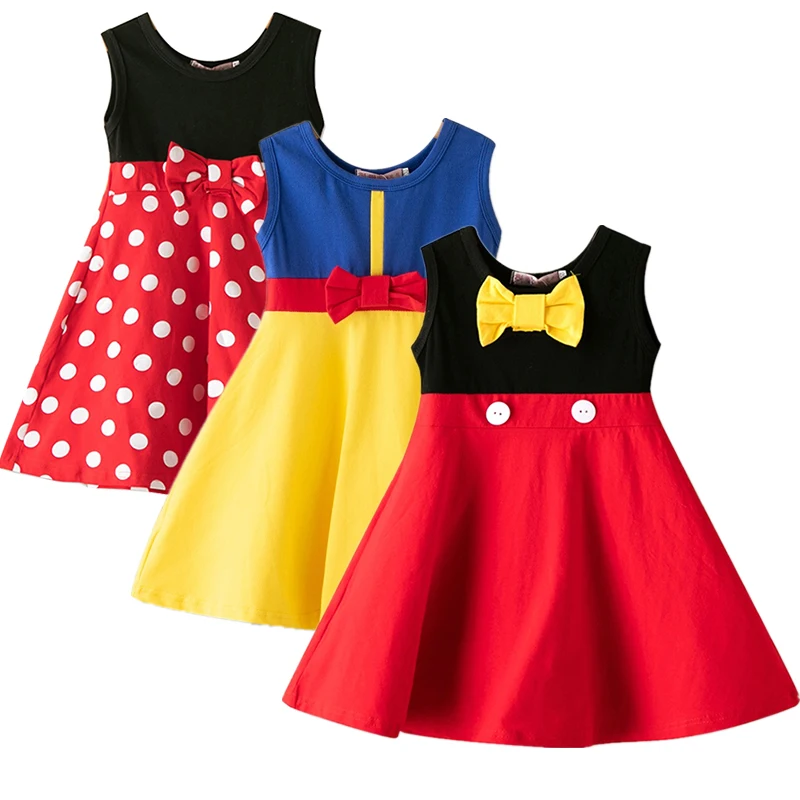 

Baby Girls Summer Casual Clothes Minnie Polk-Dot Dress Girls Rapunzel Bella Princess Party Costume Dresses Children Clothing