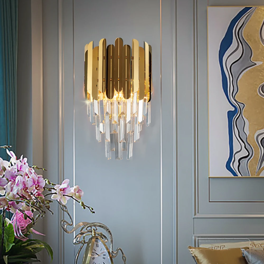  Youlaike Modern Bedside Wall Sconce Lamp Luxury Golden Crystal Wall Light Fixtures Bedside Living R - 32957050930