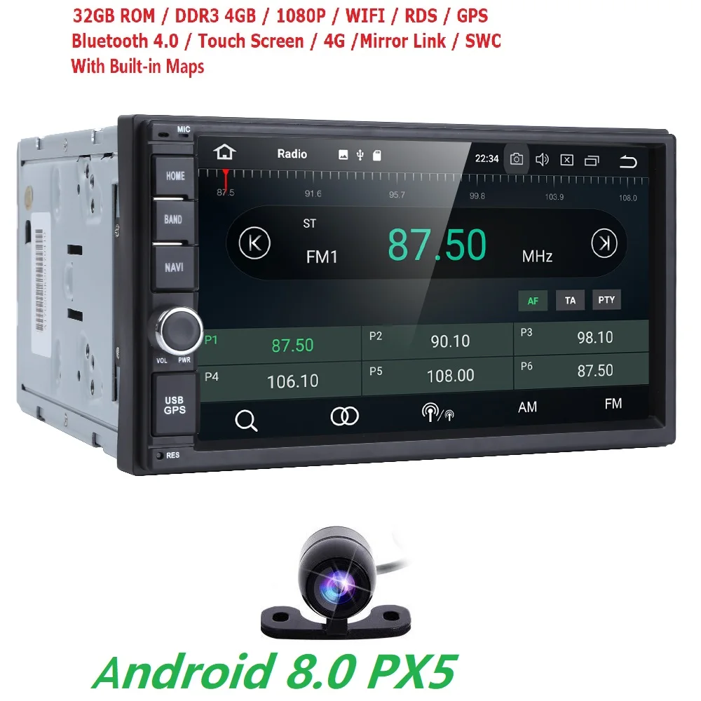 

Quad Core Pure Android 8.0 Car Multimedia Player Car PC Tablet Double 2din 7'' GPS Navigation Car Stereo Radio Bluetooth NO DVD