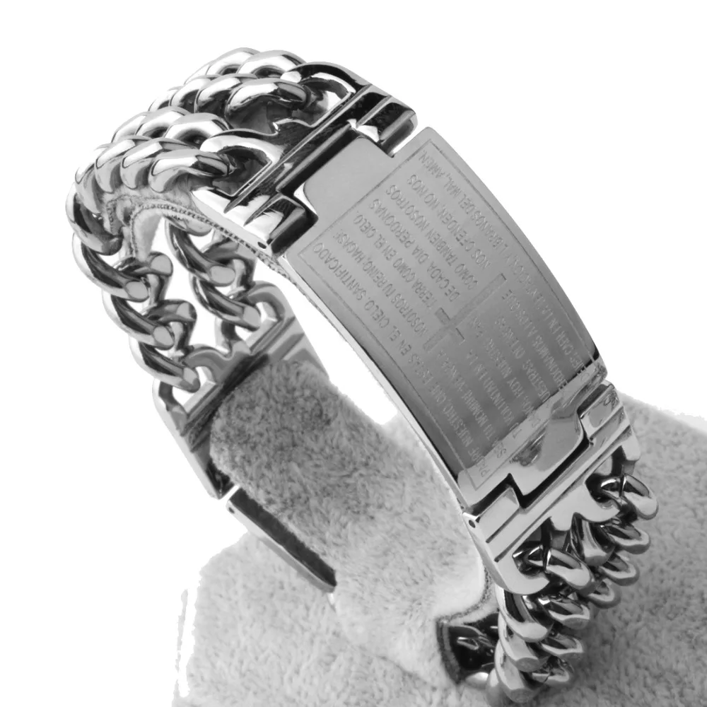 23 мм Панк Серебряный крест Иисуса Браслеты нержавеющей стали Для мужчин Jewelry мужской Шарм браслет двойной руку браслет-цепочка