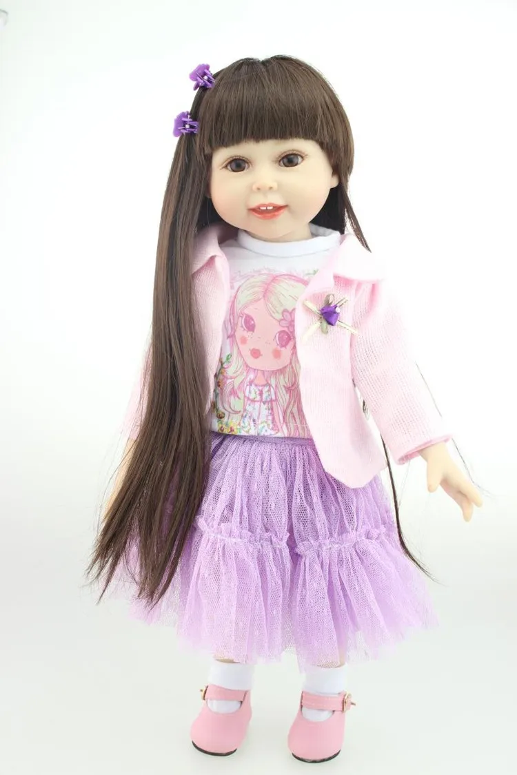 18 "45 см девушка кукла с платьем и обувь Силиконовые Реалистичные черные волосы девушка кукла для маленьких девочек Merry Рождественский