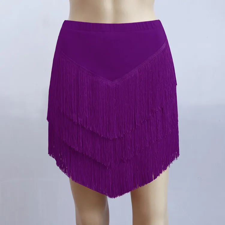 Горячая Распродажа, юбка для танцев для взрослых девушек, детская юбка для латинских танцев с двойной бахромой, юбка с бахромой - Цвет: Фиолетовый