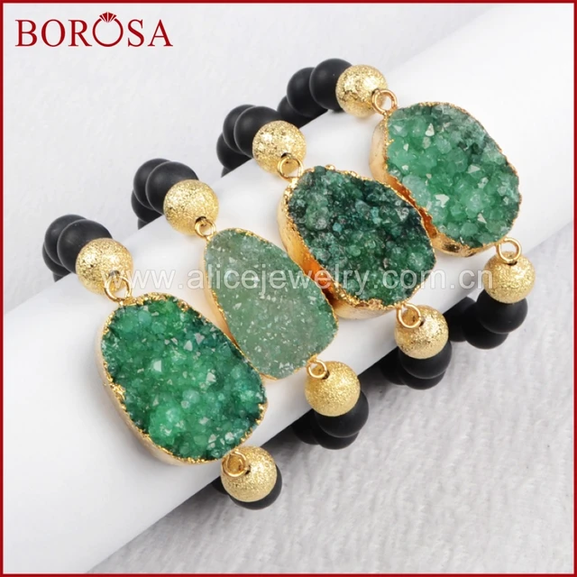 Borosa Green Druzy Bracelet Natural Crystal Beads Geode Borosa Green Druzy Bracelet Natural Crystal Beads Geode Bangle Gold Bracelets