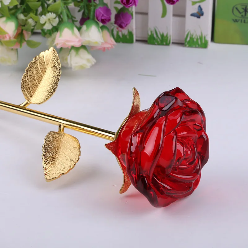 

Crystal Glass Rose Flower Figurines Craft Romantic Wedding Valentine's Day favors and gifts Ornament Home Decoration Accessories