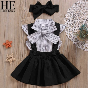 HE Hello Enjoy Girls Clothing Sets Girl Polka Dot Bowknot sleeveless Tops Suspender Princess Skirt Baby Girls Suits Kids Clothes 2