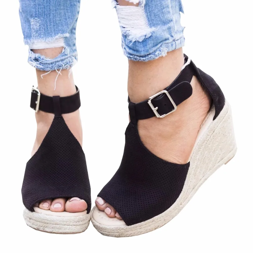 Summer Women Sandals Espadrille Wedge Heels Peep Toe Shoes High Heels ...