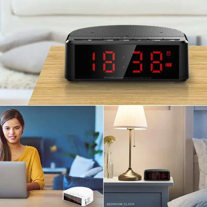 

Led Wireless Music Player With Dimmer Alarm Clock USB Subwoofer Phone Holder Bedside Bluetooth Speaker FM Radio Digital Display