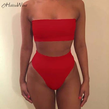 

High Quality Summer Swimsuit Bathing 2pcs Set Beach Women Bandage Bra Swimwear Strapless Bra Crop Top+ Panties Set Drop Shipping