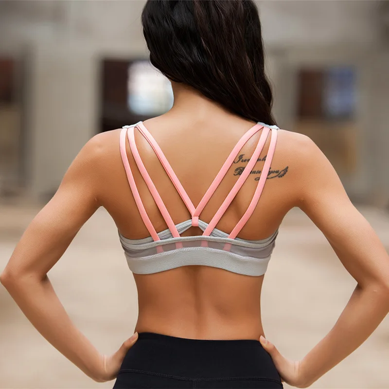 Mermaid Curve Yoga Tops Vest Women Sports Bras Mesh Seamless Sexy Back Cross Push Up Bra Padded