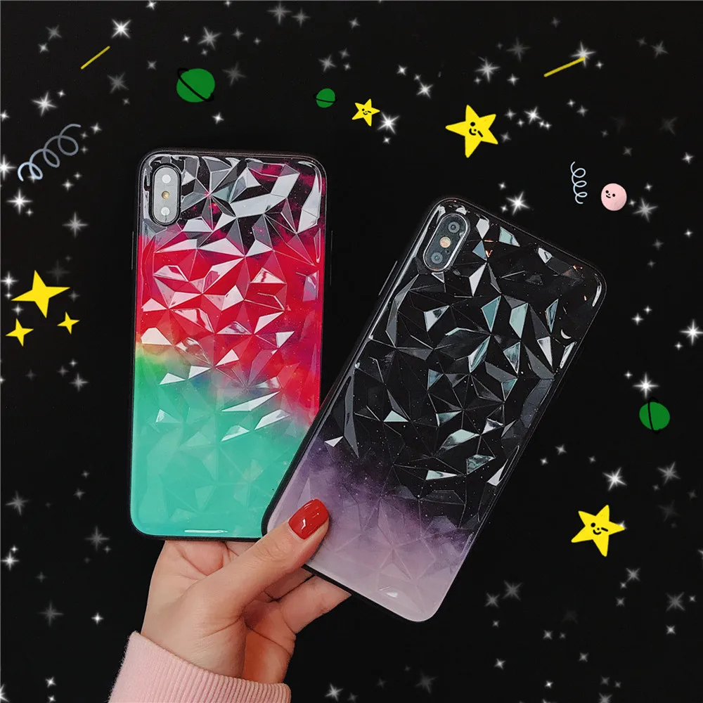 

ZRICKIE Geometric 3D Gradien Diamond Soft TPU Phone Case For iPhone X XS MAX 7 7 Plus 6 6S Plus 8 8Plus Bling Rhombus Back Cover