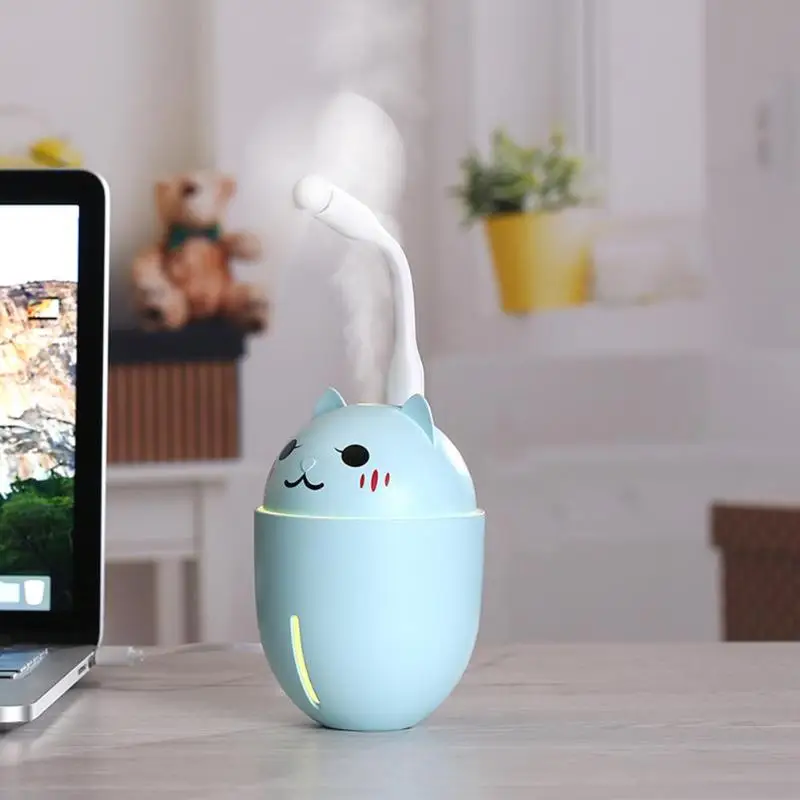 

320ML Ultrasonic Humidifier Mini USB Humidifier 3 in 1 LED Night Light Air Humidificador Cooling Fan for Home Office Cat Shape