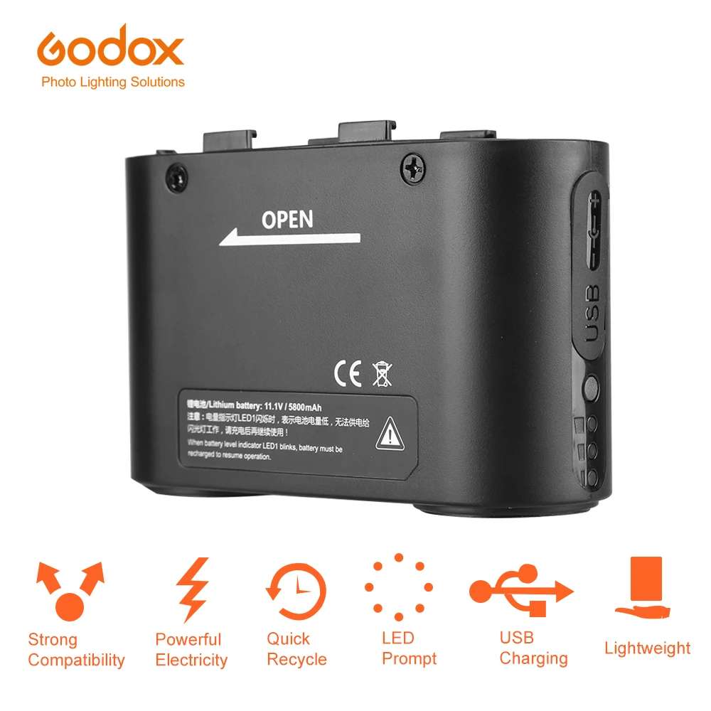 

Godox BT5800 External Flash Power Backup Fast Fill Output Battery Chamber Pack For PB960 (Black) 5800mAH