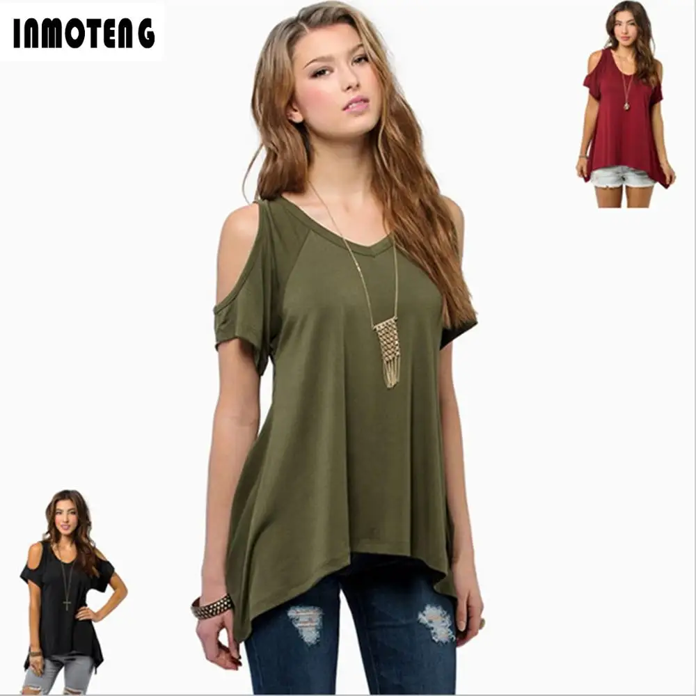 

INMOTENG summer casual short-sleeved strapless V-neck fishtail irregular hem female T-shirt summer ultra short mini dress S-3XL