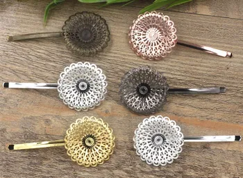 

37mm Blank Bobby Pins Hairpins Bases Vintage Filigree Circle Flower Hair Clip Findings Hair Accessories Women's Hair Headwear