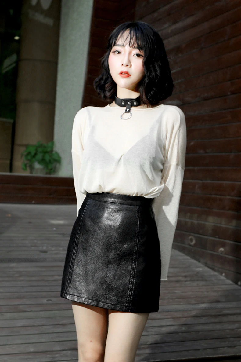 2018 Spring Summer Skirt Korean Style High Waist PU Leather Skirt