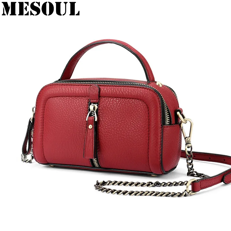 

MESOUL Chain Bag Women Genuine Leather Shoulder Bags Vintage Party Evening Bag Handbag Crossbody Small Mini Flap Bag Ladies Tote